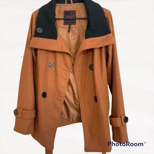 Rust Caramel Structured Wool Belted Coat Size L